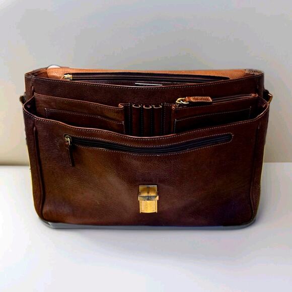 Vtg Pebbled Leather Briefcase Lap Top Messenger Bag Adjustable Shoulder Strap - Picture 7 of 15